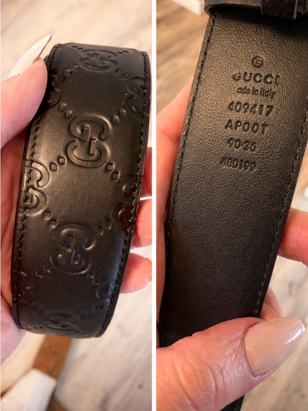 GUCCI Genuine BrushedGold Snake Buckle Black Leather Embossed GG LOGO Belt - Picture 5 of 5